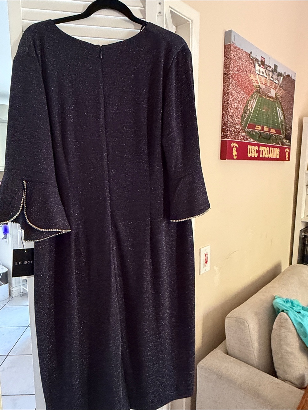 Sparkle Black Midi Wrap Dress with V-Neck - Picture 8 of 8